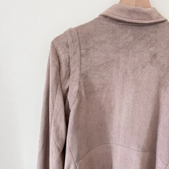 Pixley Faux Suede Moto Jacket Womens Cropped Full Zip Pockets Lined Beige Medium - Picture 6 of 7